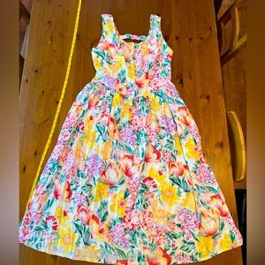 Vintage Cotton floral dress L large summer flowers Honors 80s 90s white tulips